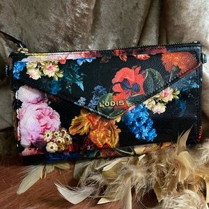 Lodis Black Floral Crossbody Leather Wallet Tiny Purse